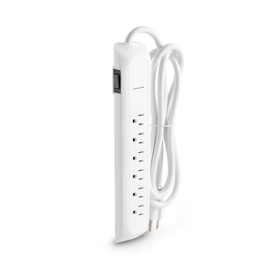 6-Outlet Surge Protector Power Strip, 6' Cord, White