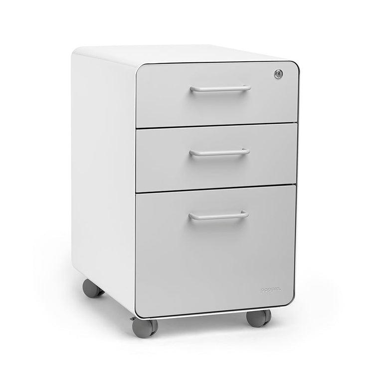 Stow 3-Drawer File Cabinet w/Casters, White+LtGray